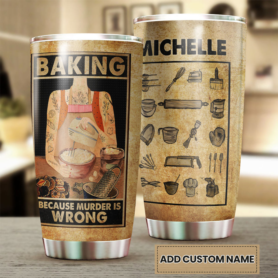 Camellia Personalized Baking Girl Stainless Steel Tumbler - Double-Walled Insulation Vacumm Flask - Gift For Baking Fans, Bakers, Cake Lovers