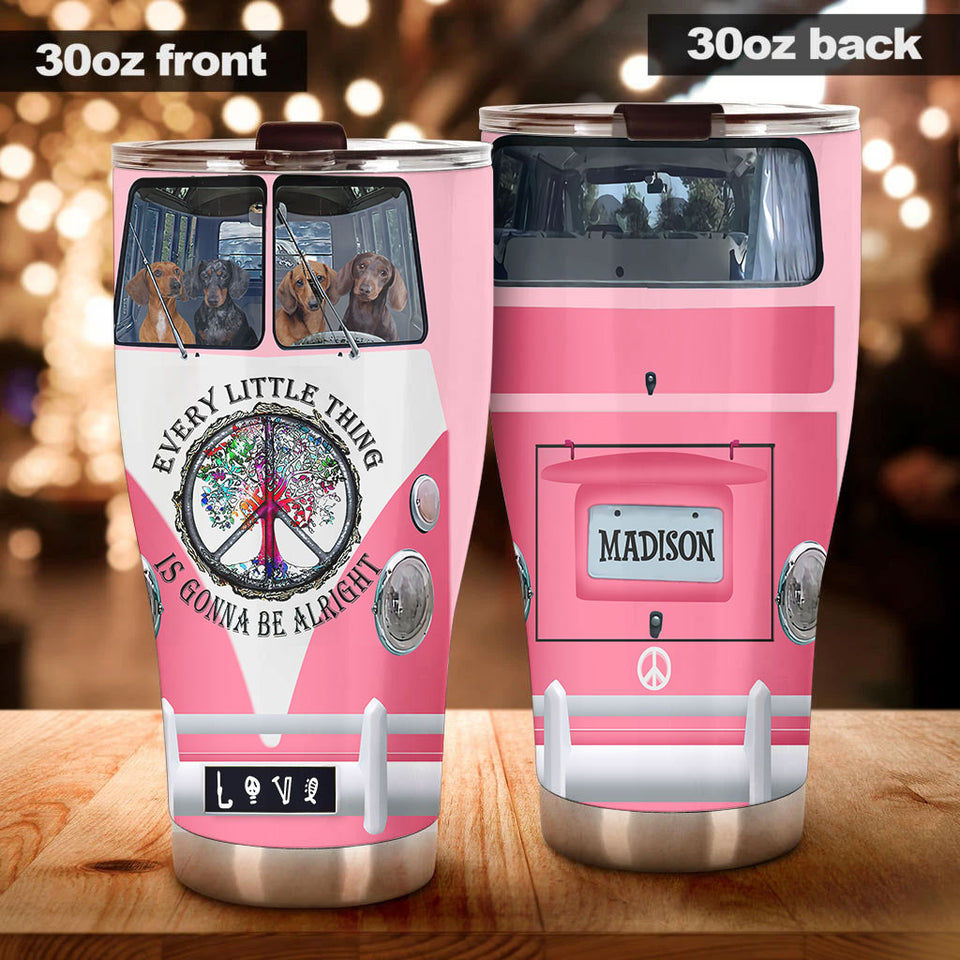Camellia Personalized Hippie Van Every Little Thing Is Gonna Be Alright Stainless Steel Tumbler-Double-Walled Insulation Travel Cup With Lid