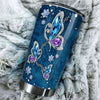 Camellia Personalized Butterfly Jewelry Style  Blue Stainless Steel Tumbler - Double-Walled Insulation Vacumm Flask - For Thanksgiving, Memorial Day, Christians, Christmas Gift