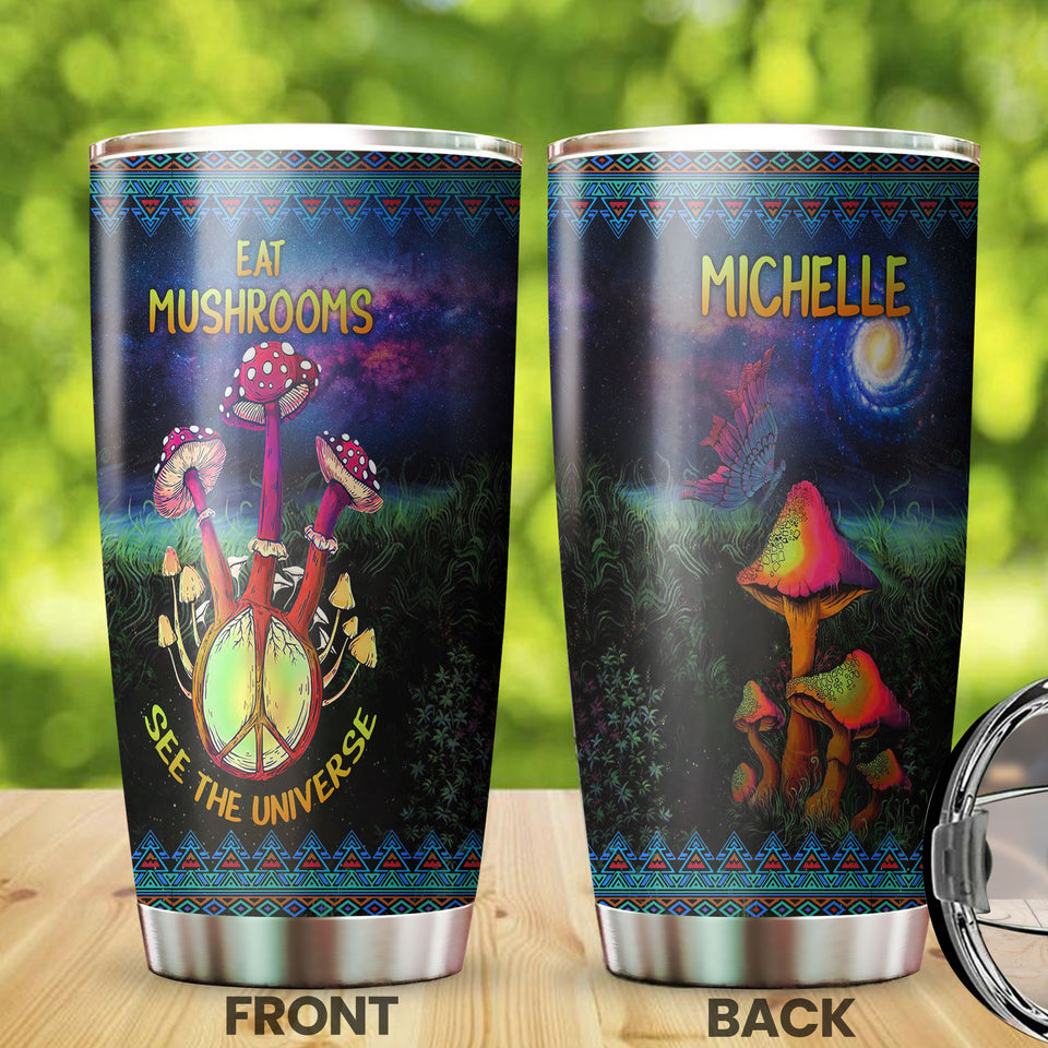 Camellia Personalized Eat Mushroom Hippie Style Stainless Steel Tumbler-Sweat-Proof Double Wall Travel Cup With Lid