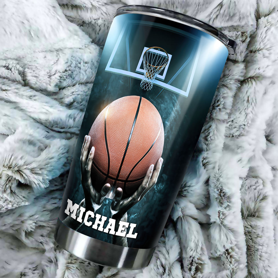 Camellia Persionalized 3D Basketball Hustle Hit And Never Quit Stainless Steel Tumbler - Customized Double - Walled Insulation Travel Thermal Cup With Lid Gift For Basketball Player