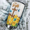 Camellia Personalized Butterfly Faith Sunflower Fence Stainless Steel Tumbler - Double-Walled Insulation Vacumm Flask - For Thanksgiving, Memorial Day, Christians, Christmas Gift
