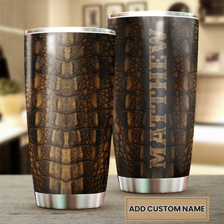 Camellia Persionalized Crocodile Leather Stainless Steel Tumbler - Customized Double - Walled Insulation Thermal Cup With Lid Gift For Baseball Player