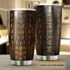 Camellia Persionalized Crocodile Leather Stainless Steel Tumbler - Customized Double - Walled Insulation Thermal Cup With Lid Gift For Baseball Player