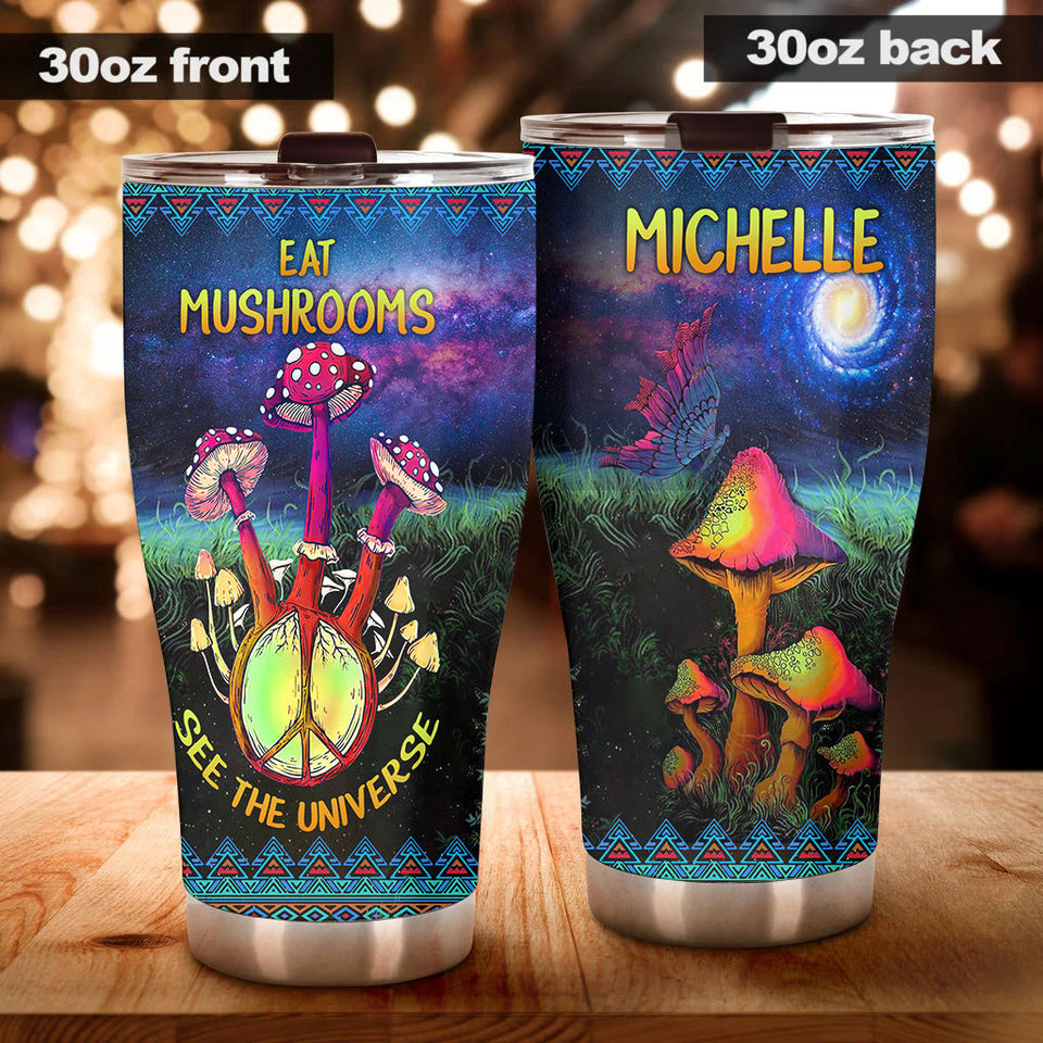 Camellia Personalized Eat Mushroom Hippie Style Stainless Steel Tumbler-Sweat-Proof Double Wall Travel Cup With Lid