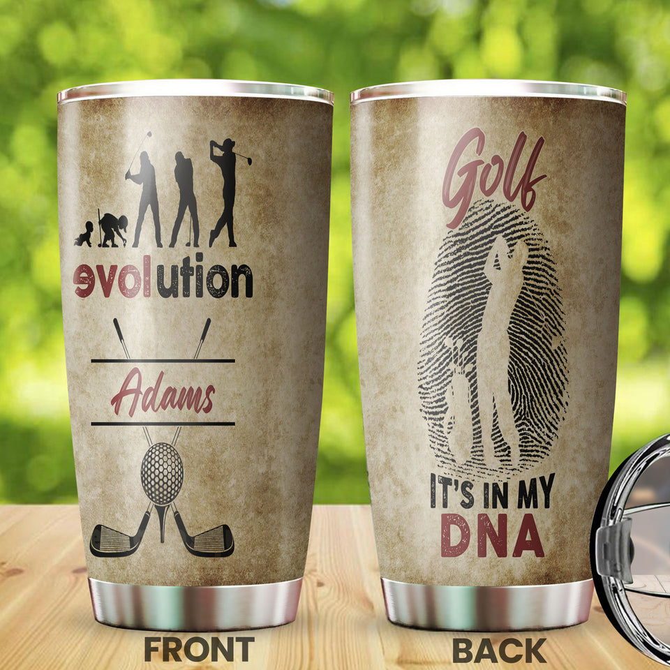 Camellia Personalized Golf Evolution It's My DNA Stainless Steel Tumbler-Double-Walled Travel Therma Cup With Lid Gift For Male Golf Player