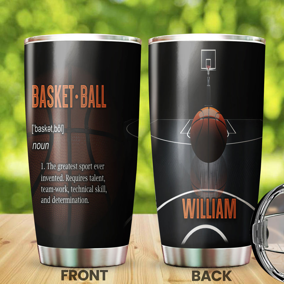 Camellia Persionalized 3D Basketball Definition Stainless Steel Tumbler - Customized Double - Walled Insulation Travel Thermal Cup With Lid Gift For Basketball Player