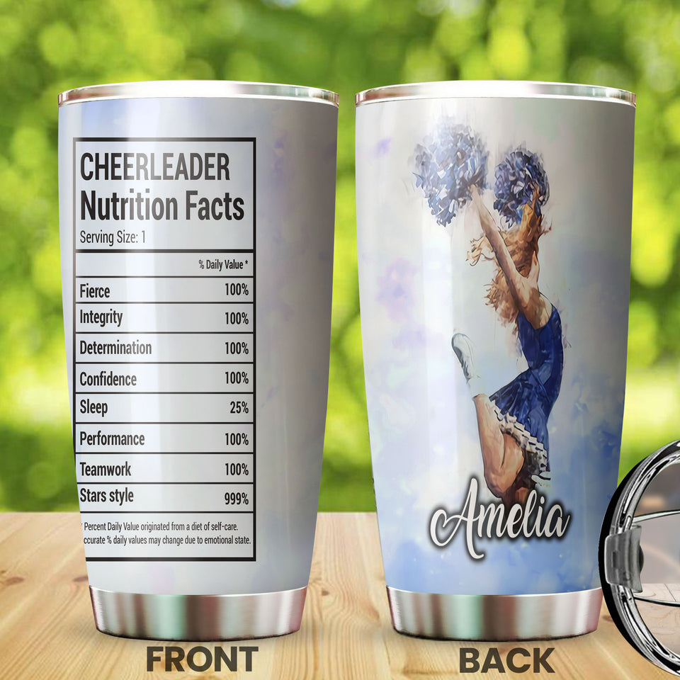 Camellia Personalized Cheerleader Nutrition Facts Stainless Steel Tumbler - Customized Double-Walled Insulation Travel Thermal Cup With Lid