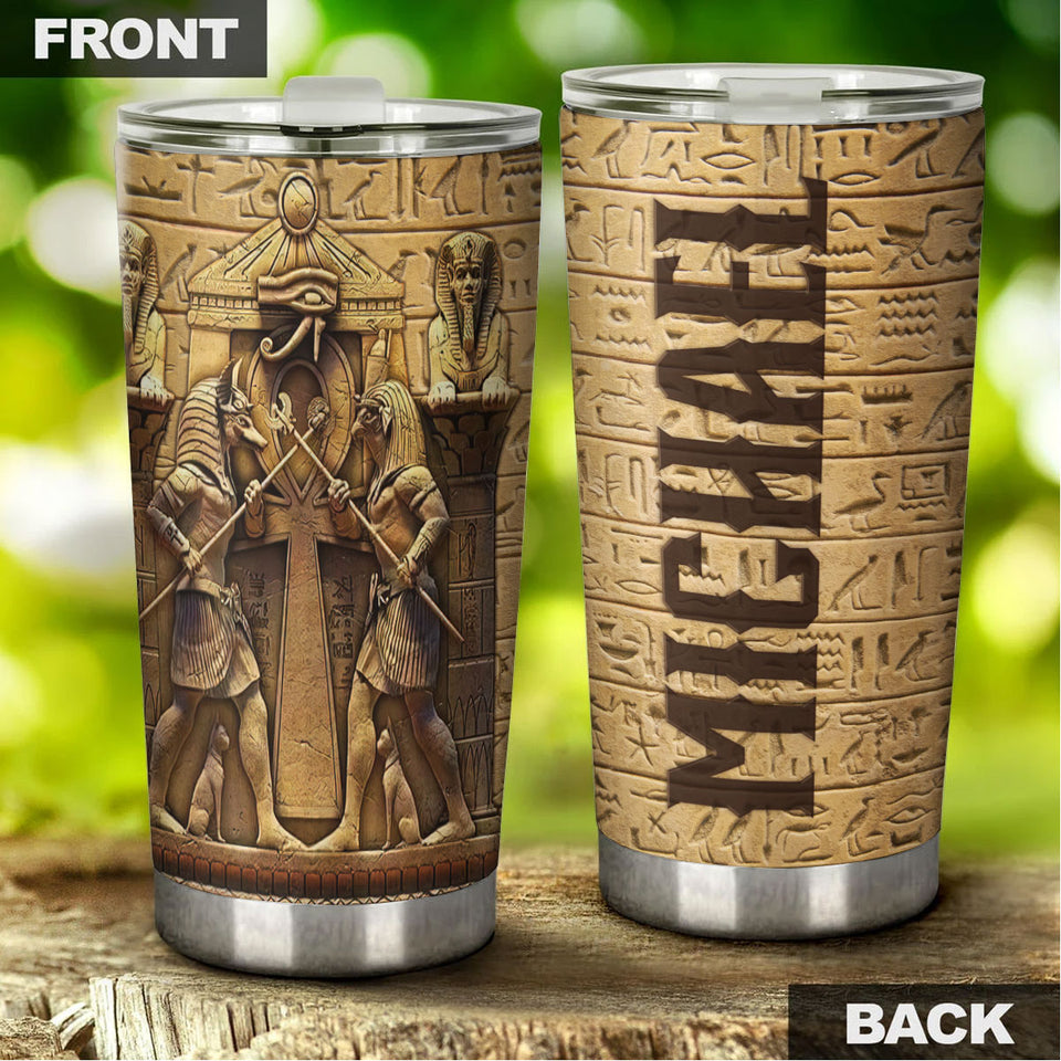 Camellia Personalized Ancient Egypt God Stainless Steel Tumbler - Double-Walled Insulation Vacumm Flask - Gift For Christian, Christmas, Thanksgiving, Egypt Culture Lovers