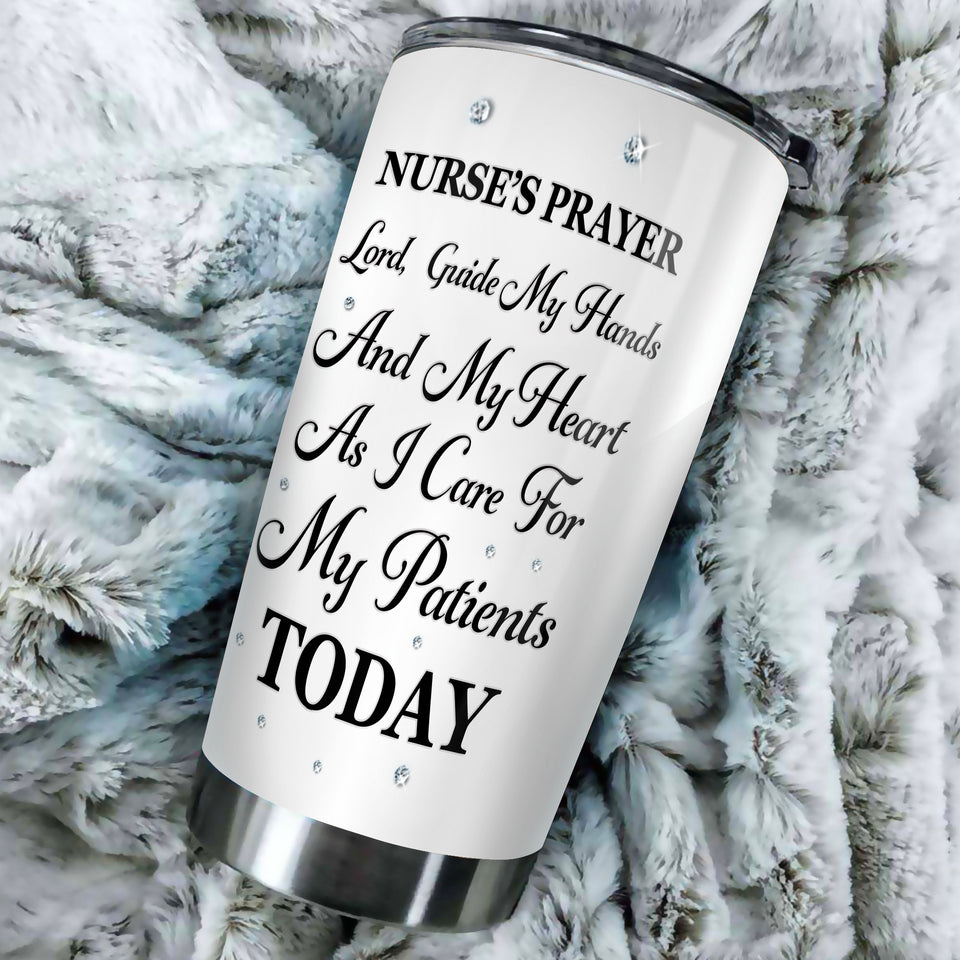 Camellia Personalized Nurse Prayers Lord Guide My Hand And My Heart As I Care For My Patients Today  Stainless Steel Tumbler - Customized Double-Walled Insulation Travel Thermal Cup With Lid Gift For Nurse