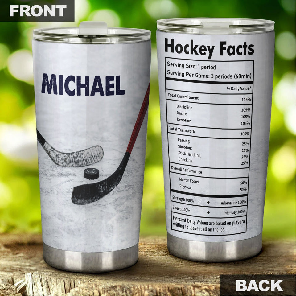 Camellia Personalized Ice Hockey Nutrition Facts Stainless Steel Tumbler-Double-Walled Insulation  Cup With Lid Gift For Hockey Player