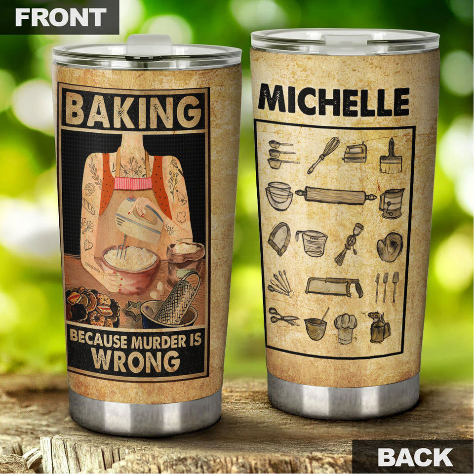 Camellia Personalized Baking Girl Stainless Steel Tumbler - Double-Walled Insulation Vacumm Flask - Gift For Baking Fans, Bakers, Cake Lovers