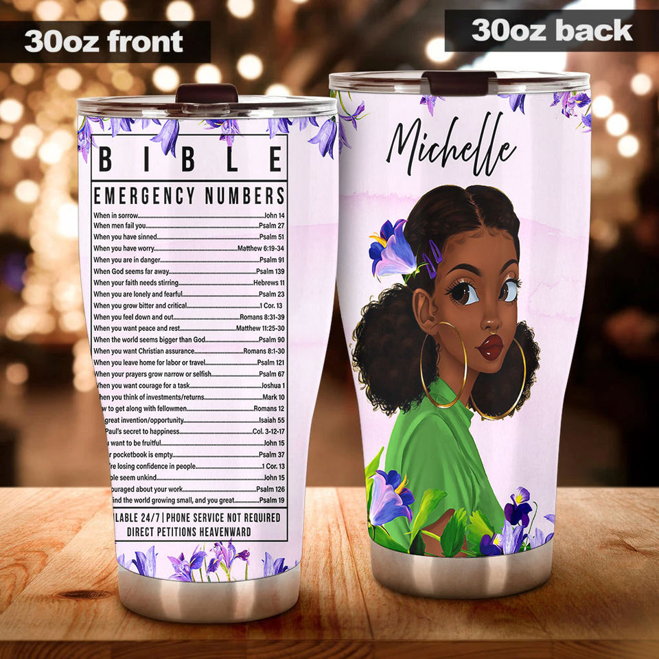 Camellia Personalized Black Women Bible Stainless Steel Tumbler - Double-Walled Insulation Vacumm Flask - Gift For Black Queen, International Women's Day, Hippie Girls 04