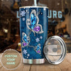 Camellia Personalized Butterfly Jewelry Style  Blue Stainless Steel Tumbler - Double-Walled Insulation Vacumm Flask - For Thanksgiving, Memorial Day, Christians, Christmas Gift