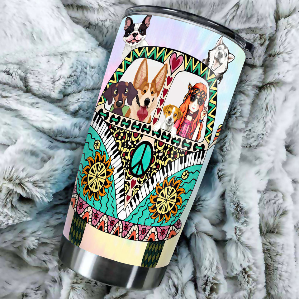Camellia Personalized Boho Hippie Van Stainless Steel Tumbler - Double-Walled Insulation Vacumm Flask - Gift For Thanksgiving, Van Drivers Gift