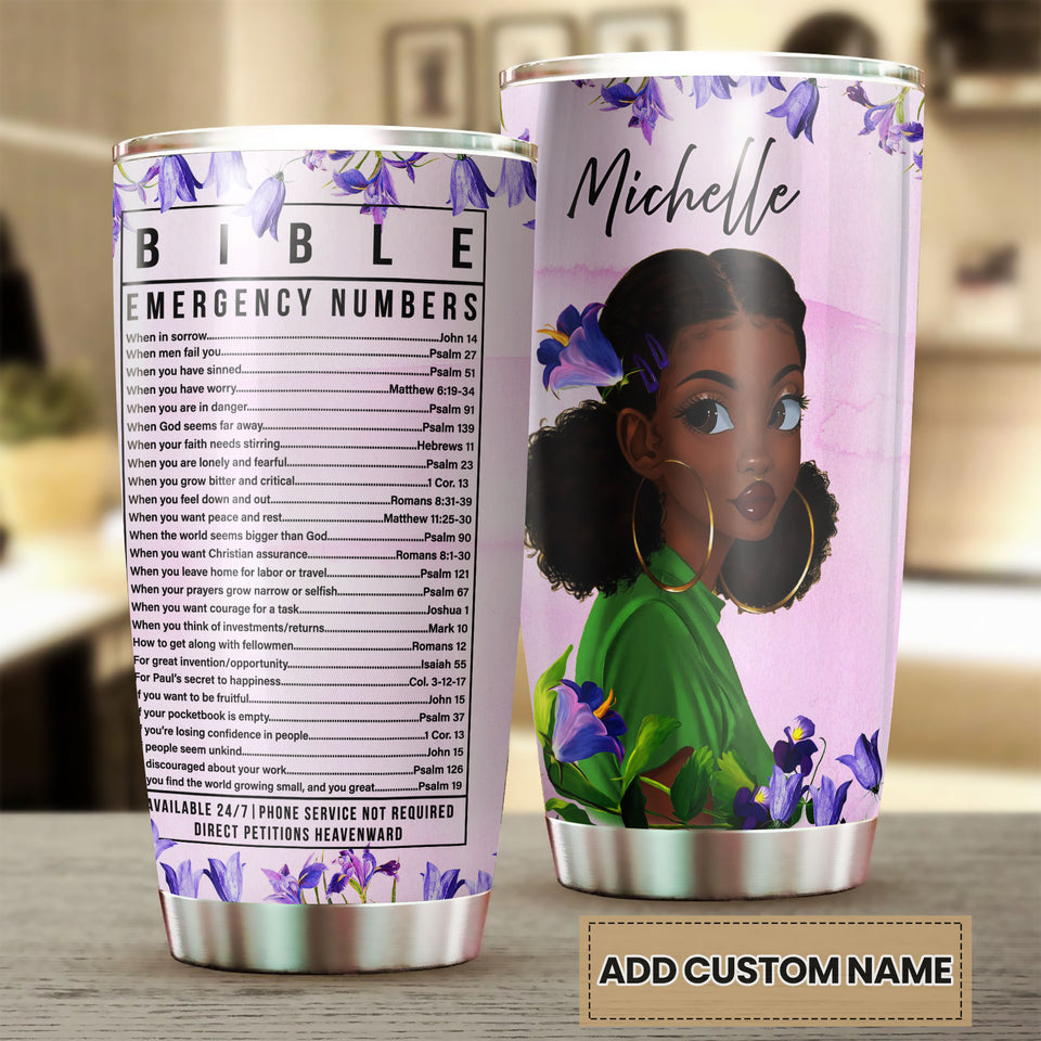 Camellia Personalized Black Women Bible Stainless Steel Tumbler - Double-Walled Insulation Vacumm Flask - Gift For Black Queen, International Women's Day, Hippie Girls 04