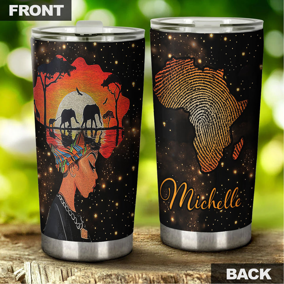 Camellia Personalized Black Women Roots Stainless Steel Tumbler - Double-Walled Insulation Vacumm Flask - Gift For Black Queen, International Women's Day, Hippie Girls