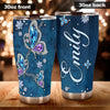 Camellia Personalized Butterfly Jewelry Style  Blue Stainless Steel Tumbler - Double-Walled Insulation Vacumm Flask - For Thanksgiving, Memorial Day, Christians, Christmas Gift