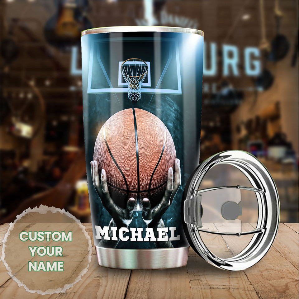 Camellia Persionalized 3D Basketball Hustle Hit And Never Quit Stainless Steel Tumbler - Customized Double - Walled Insulation Travel Thermal Cup With Lid Gift For Basketball Player