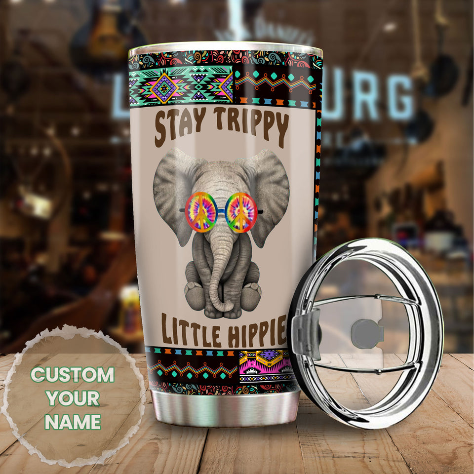Camellia Personalized Baby Elephant Stay Trippy Little Hippie Stainless Steel Tumbler-Double-Walled Travel Therma Cup With Lid