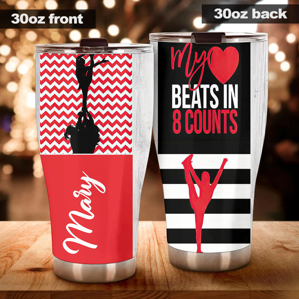 Camellia Personalized Cheerleader My Heart Beats In 8 Counts Stainless Steel Tumbler - Customized Double-Walled Insulation Travel Thermal Cup With Lid
