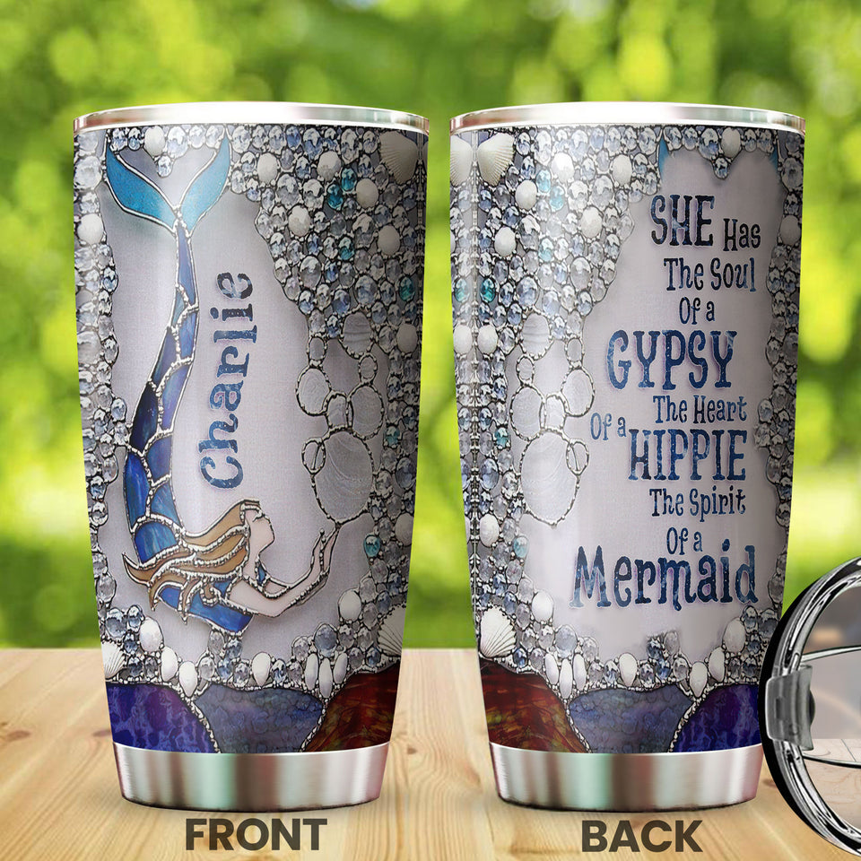 Camellia Personalized She Has The Soul Of Gypsy Heart Of Hippie Stainless Steel Tumbler-Double-Walled Insulation Travel Cup With Lid