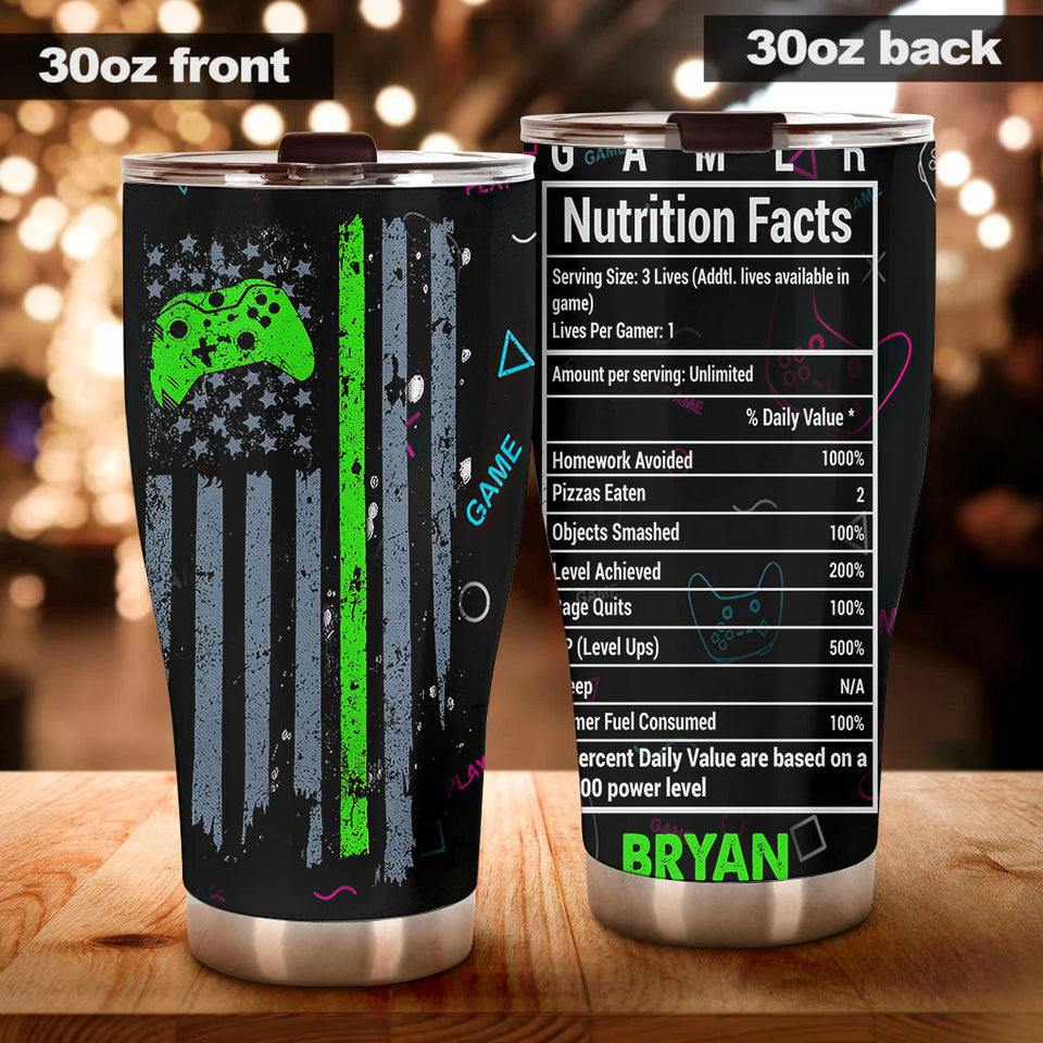 Camellia Personalized Gamer Nutrition Facts  Stainless Steel Tumbler-Thermal Flask Travel Therma Cup With Lid Gift For Gamer 03