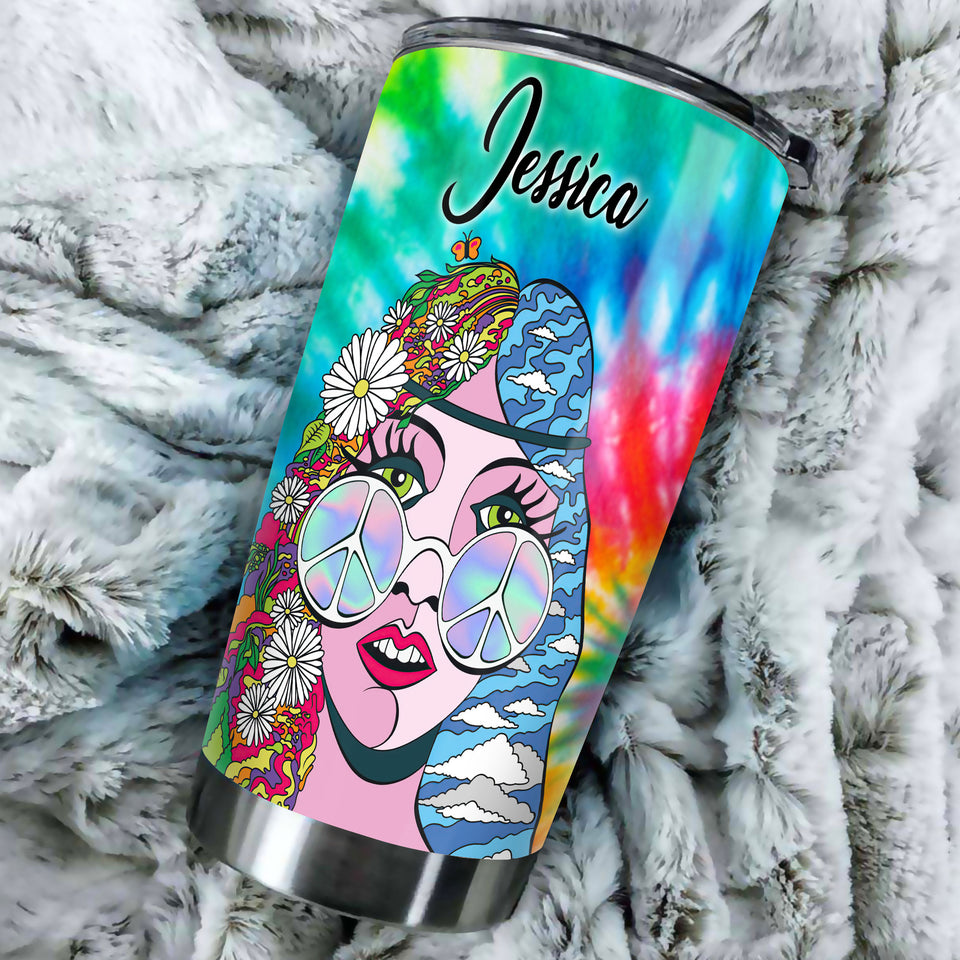 Camellia Personalized Hippie Woman Nutrition Facts Stainless Steel Tumbler- Sweat-Proof Double Wall Travel Cup With Lid Gift For Hippie Woman