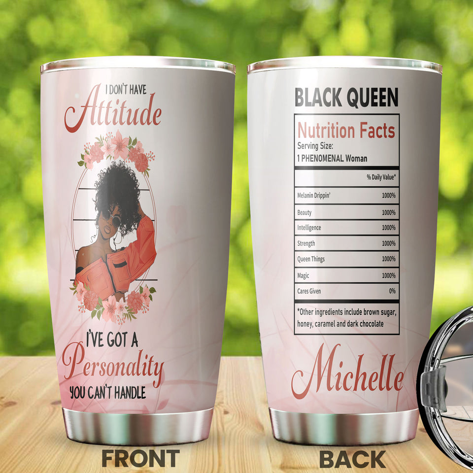 Camellia Personalized Black Women Attitude Facts Stainless Steel Tumbler - Double-Walled Insulation Vacumm Flask - Gift For Black Queen, International Women's Day, Hippie Girls