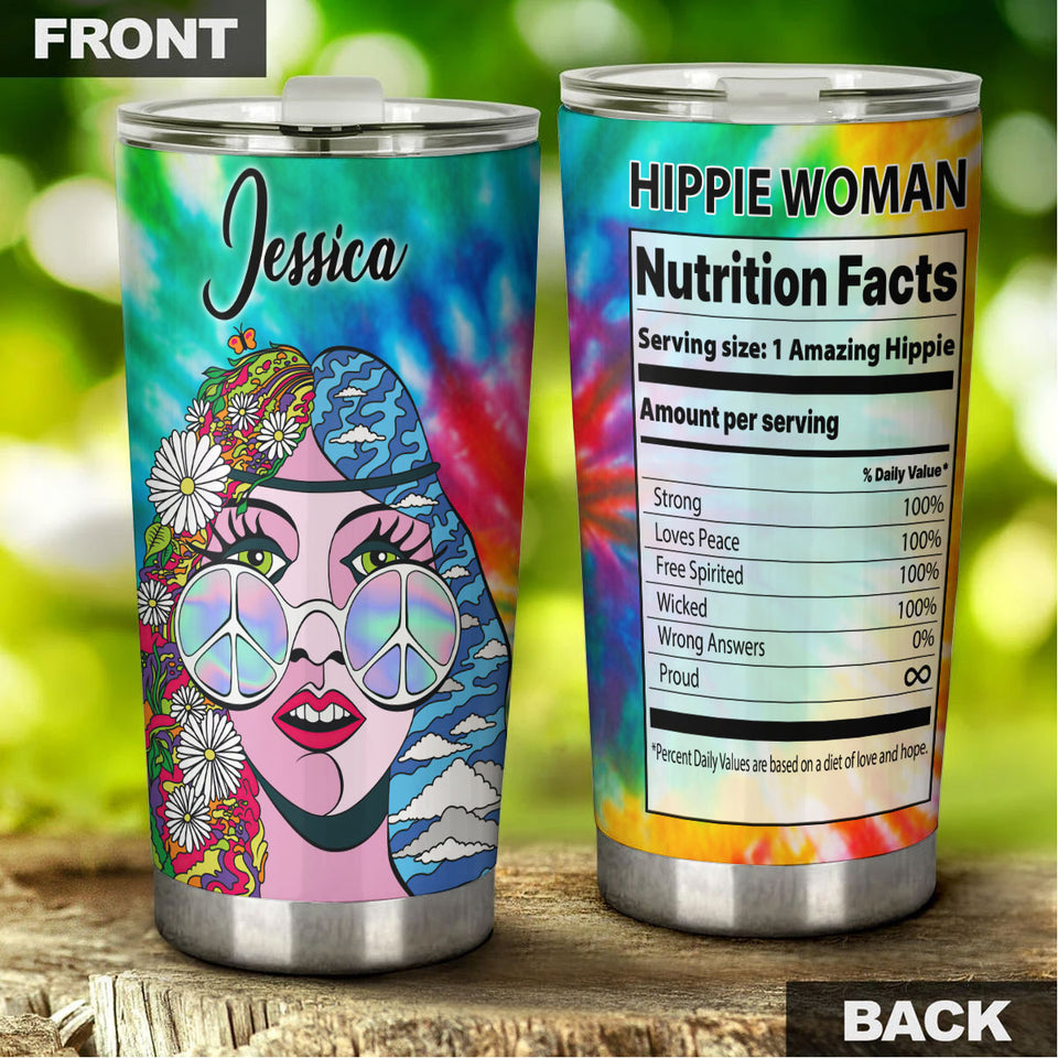 Camellia Personalized Hippie Woman Nutrition Facts Stainless Steel Tumbler- Sweat-Proof Double Wall Travel Cup With Lid Gift For Hippie Woman