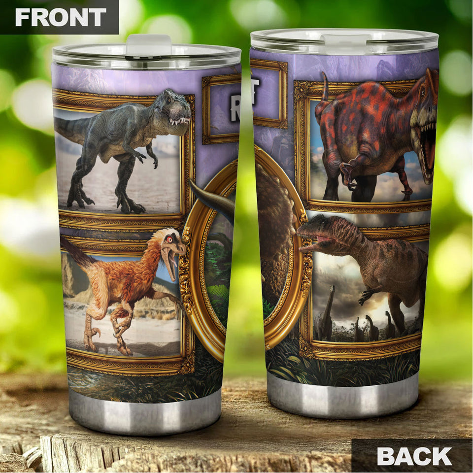 Camellia Personalized 3D Dinosaur Desert Stainless Steel Tumbler - Customized Double-Walled Insulation Travel Thermal Cup With Lid Gift For Dinosaur Lover
