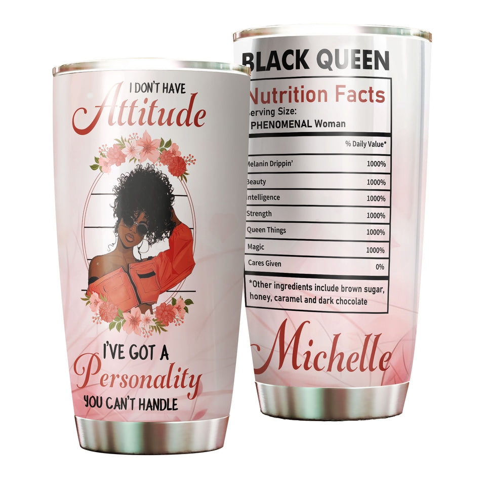 Camellia Personalized Black Women Attitude Facts Stainless Steel Tumbler - Double-Walled Insulation Vacumm Flask - Gift For Black Queen, International Women's Day, Hippie Girls