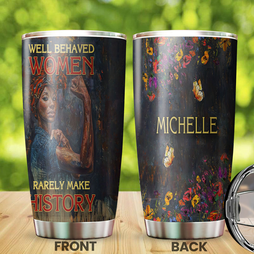 Camellia Personalized Black Woman History Stainless Steel Tumbler - Double-Walled Insulation Vacumm Flask - Gift For Black Queen, International Women's Day, Hippie Girls