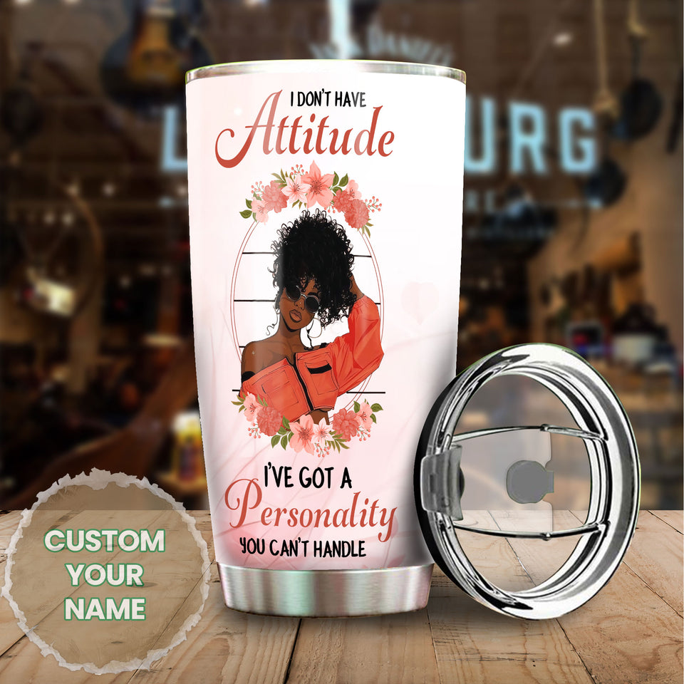 Camellia Personalized Black Women Attitude Facts Stainless Steel Tumbler - Double-Walled Insulation Vacumm Flask - Gift For Black Queen, International Women's Day, Hippie Girls