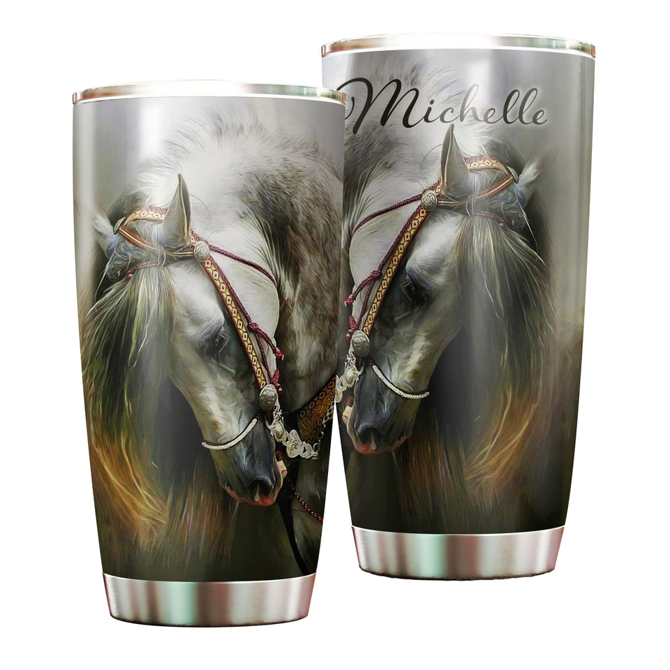 Camellia Personalized Horse Stainless Steel Tumbler - Double-Walled Insulation Vacumm Flask - Gift For Horse Lovers, Cowgirls, Cowboys, Perfect Christmas, Thanksgiving Gift 02