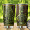 Camellia Personalized Green Viking Leather Style Stainless Steel Tumbler - Customized Double-Walled Insulation Travel Thermal Cup With Lid