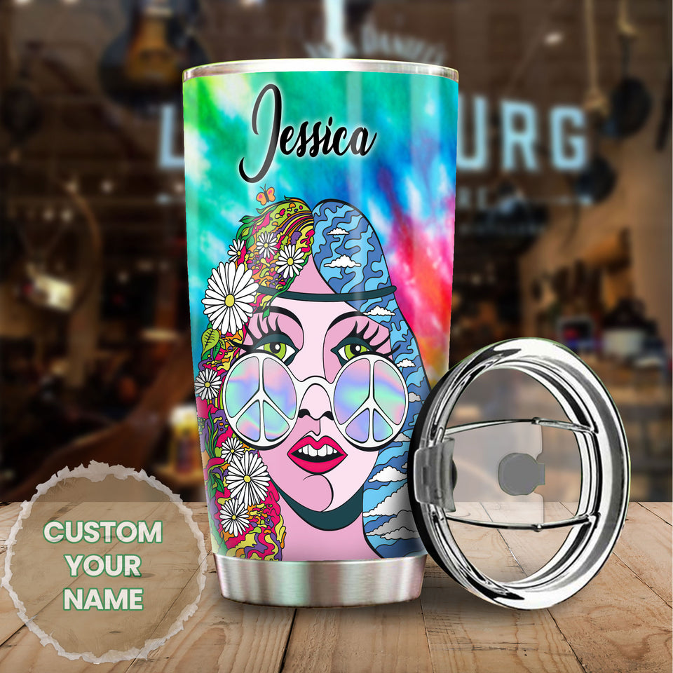 Camellia Personalized Hippie Woman Nutrition Facts Stainless Steel Tumbler- Sweat-Proof Double Wall Travel Cup With Lid Gift For Hippie Woman