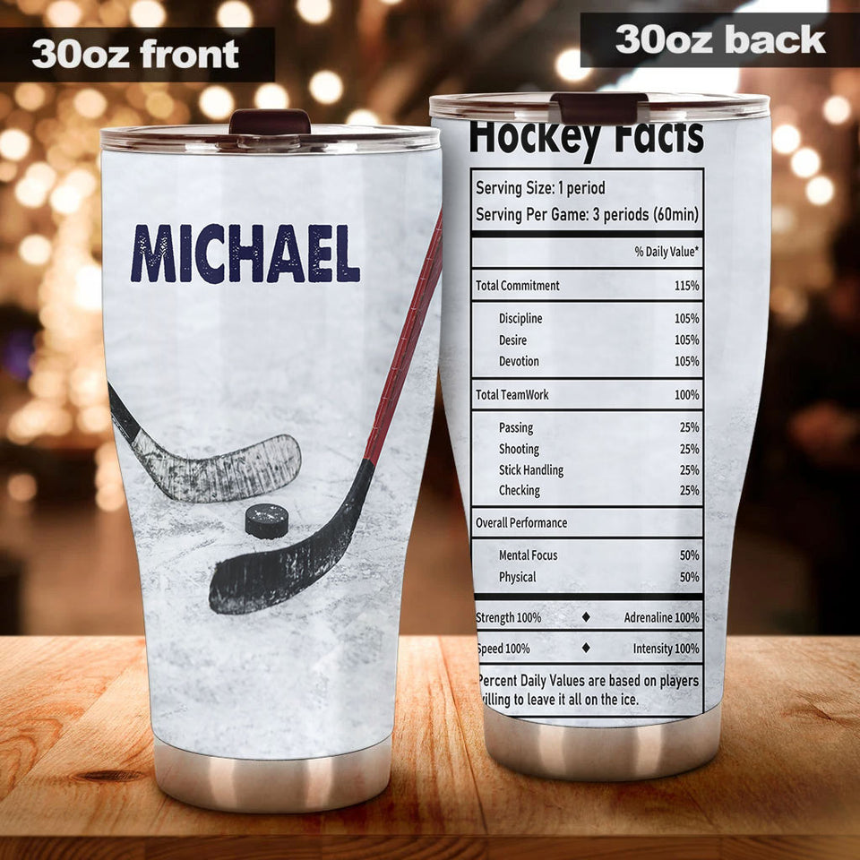 Camellia Personalized Ice Hockey Nutrition Facts Stainless Steel Tumbler-Double-Walled Insulation  Cup With Lid Gift For Hockey Player