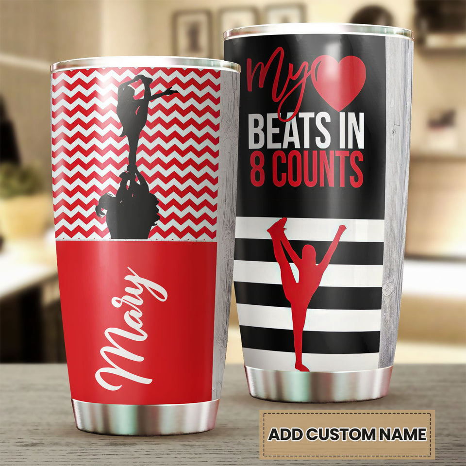 Camellia Personalized Cheerleader My Heart Beats In 8 Counts Stainless Steel Tumbler - Customized Double-Walled Insulation Travel Thermal Cup With Lid