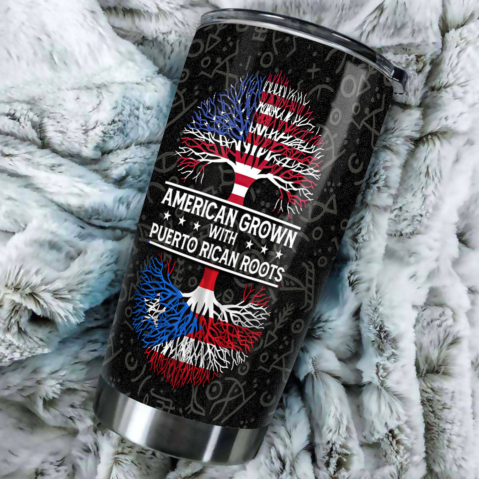 Camellia Persionalized American Tree American Grown With Puerto Rican Roots Stainless Steel Tumbler - Customized Double - Walled Insulation Travel Thermal Cup With Lid