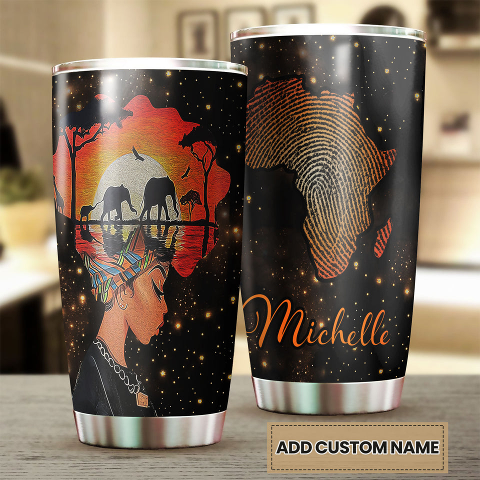 Camellia Personalized Black Women Roots Stainless Steel Tumbler - Double-Walled Insulation Vacumm Flask - Gift For Black Queen, International Women's Day, Hippie Girls