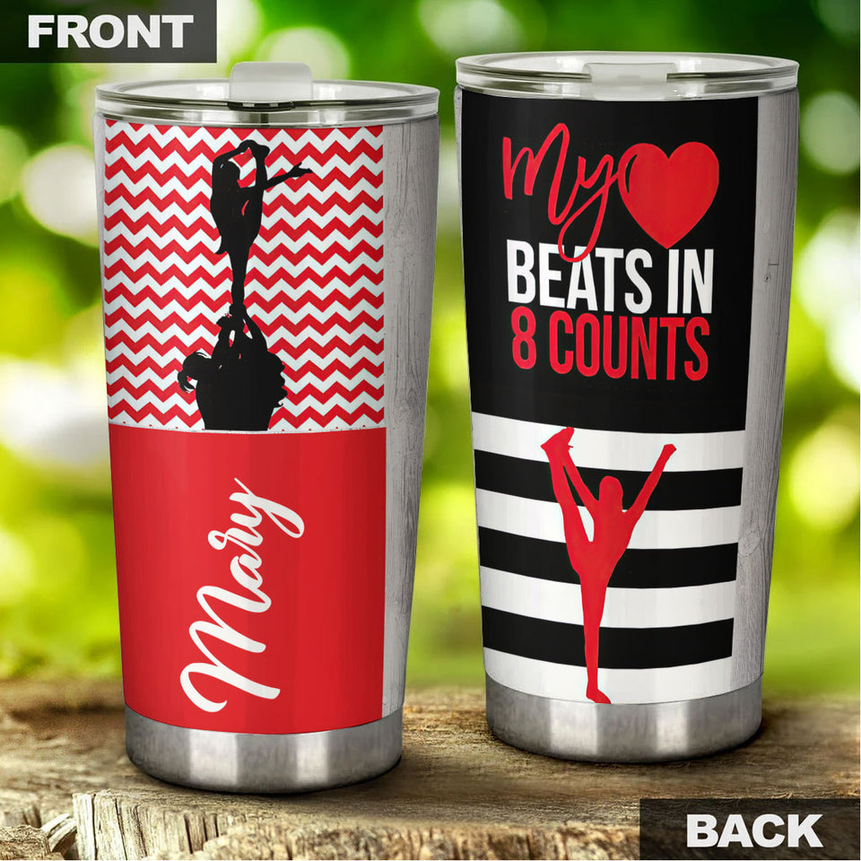 Camellia Personalized Cheerleader My Heart Beats In 8 Counts Stainless Steel Tumbler - Customized Double-Walled Insulation Travel Thermal Cup With Lid