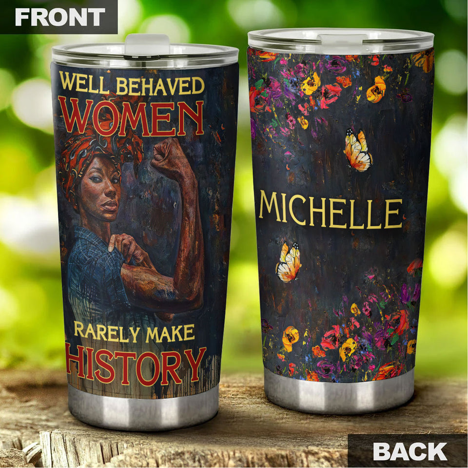 Camellia Personalized Black Woman History Stainless Steel Tumbler - Double-Walled Insulation Vacumm Flask - Gift For Black Queen, International Women's Day, Hippie Girls