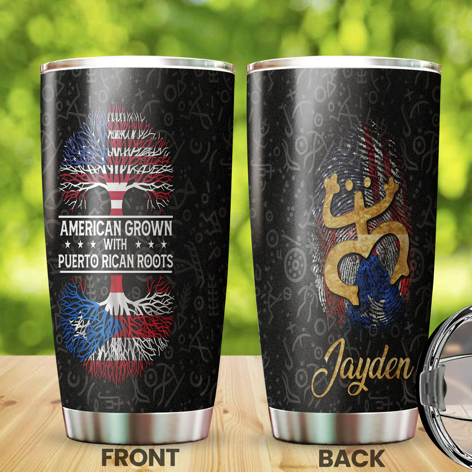 Camellia Persionalized American Tree American Grown With Puerto Rican Roots Stainless Steel Tumbler - Customized Double - Walled Insulation Travel Thermal Cup With Lid