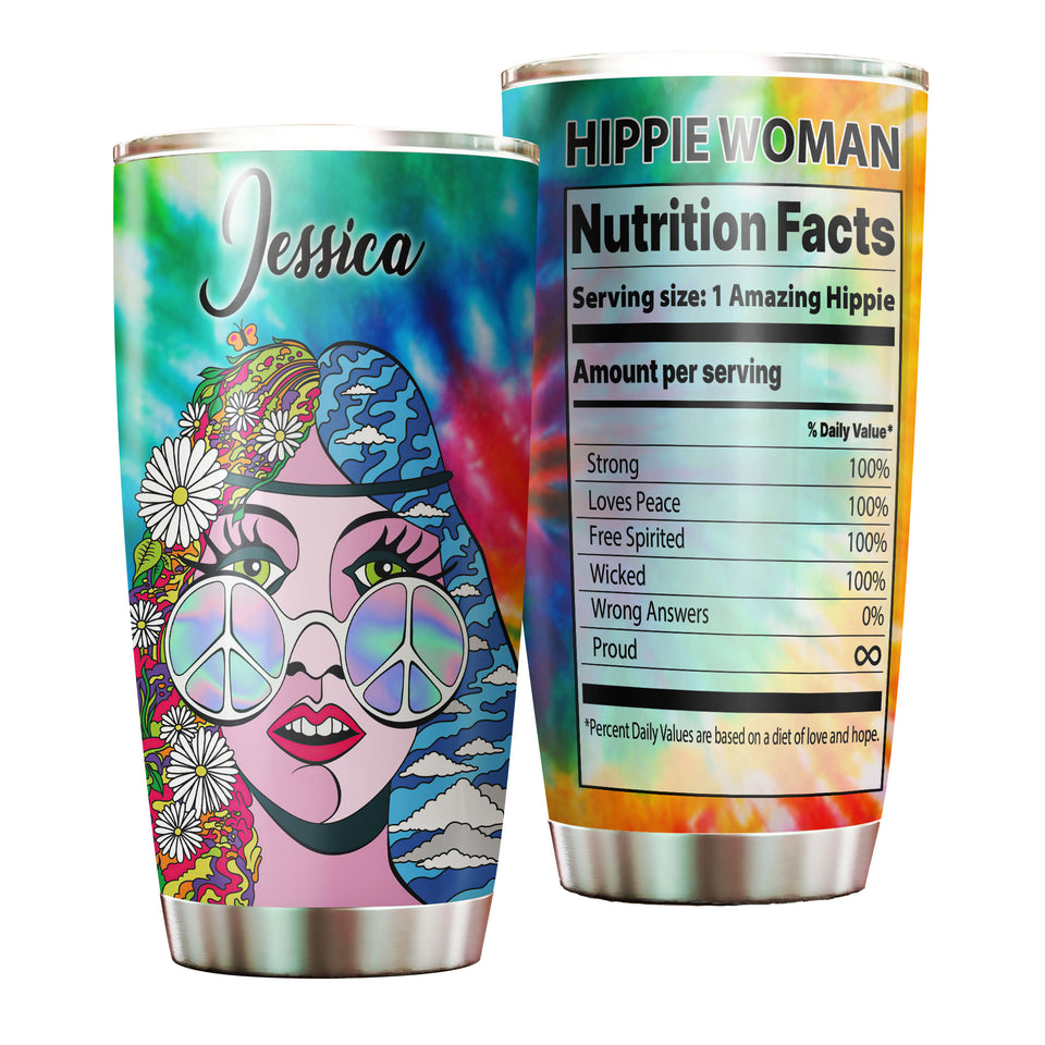 Camellia Personalized Hippie Woman Nutrition Facts Stainless Steel Tumbler- Sweat-Proof Double Wall Travel Cup With Lid Gift For Hippie Woman