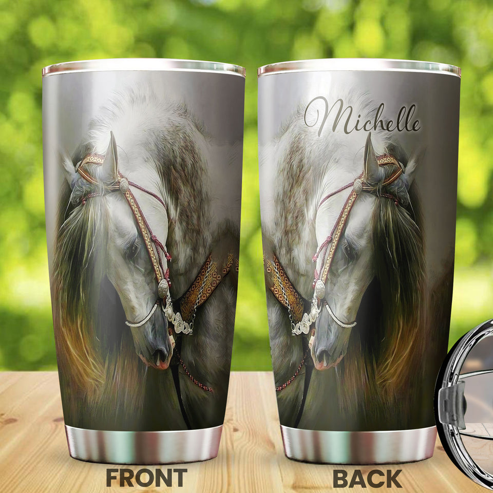 Camellia Personalized Horse Stainless Steel Tumbler - Double-Walled Insulation Vacumm Flask - Gift For Horse Lovers, Cowgirls, Cowboys, Perfect Christmas, Thanksgiving Gift 02