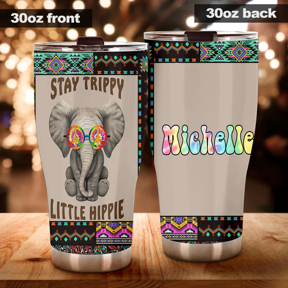 Camellia Personalized Baby Elephant Stay Trippy Little Hippie Stainless Steel Tumbler-Double-Walled Travel Therma Cup With Lid