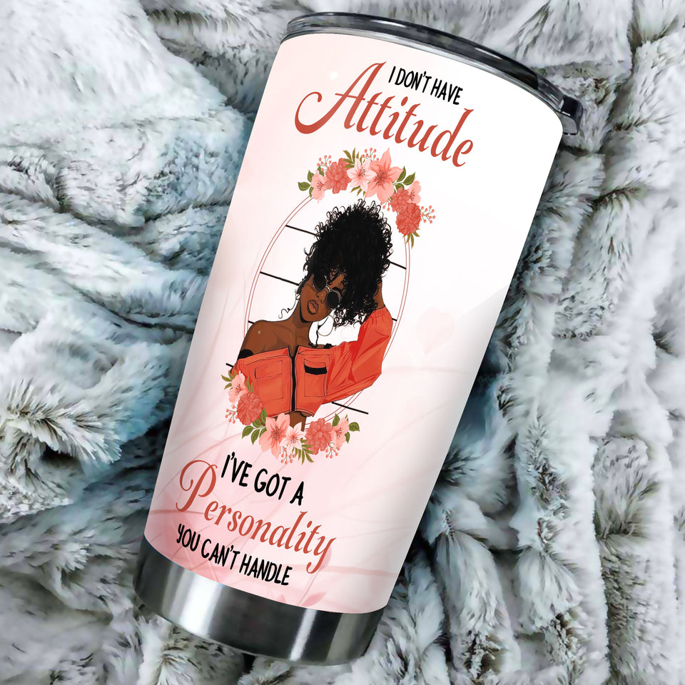 Camellia Personalized Black Women Attitude Facts Stainless Steel Tumbler - Double-Walled Insulation Vacumm Flask - Gift For Black Queen, International Women's Day, Hippie Girls