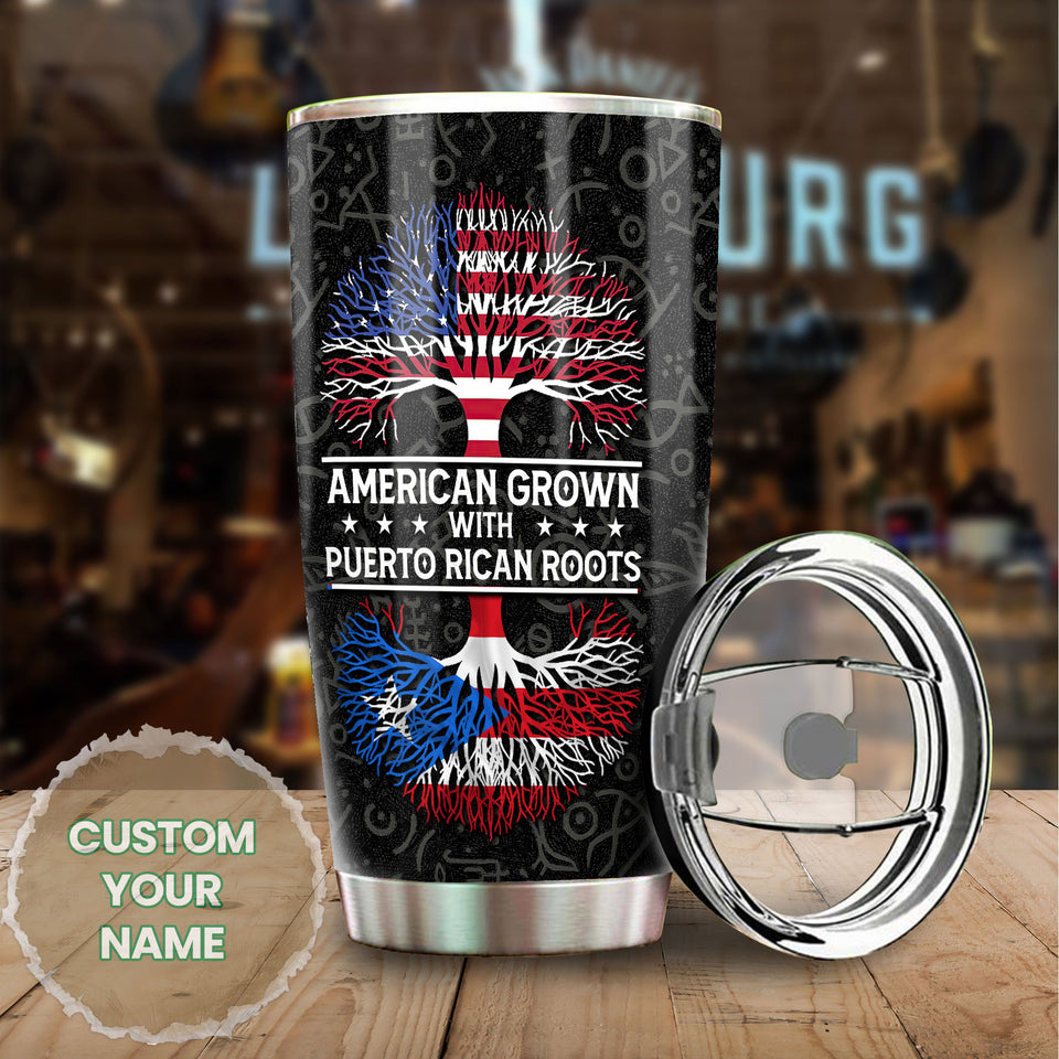 Camellia Persionalized American Tree American Grown With Puerto Rican Roots Stainless Steel Tumbler - Customized Double - Walled Insulation Travel Thermal Cup With Lid