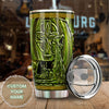 Camellia Personalized Green Viking Leather Style Stainless Steel Tumbler - Customized Double-Walled Insulation Travel Thermal Cup With Lid